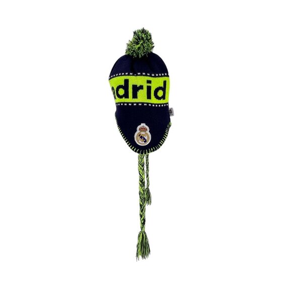 Real Madrid Knitted Winter Hat Pom Pom & Tassels Acrylic Blue Green Beanie Cozy - Picture 8 of 9